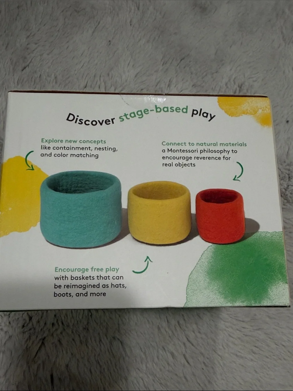 Lovevery Nesting Felt Baskets - Yellow, Teal & Red